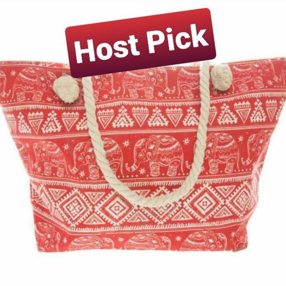 Red Elephant Canvas Beach Tote